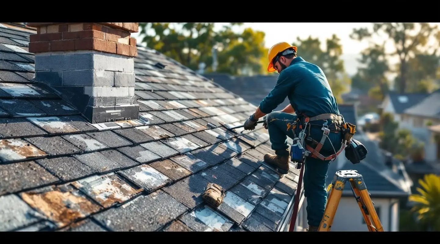 Professional roofing crew installing architectural composition shingles on a large Boston commercial building.