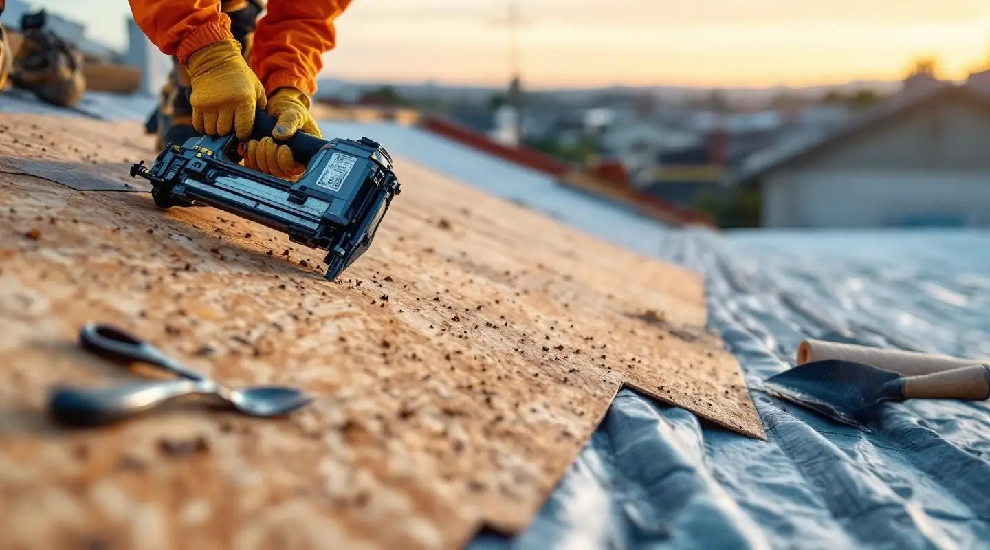 A professional roofing crew installing high-quality asphalt shingles on a local Boston residence.