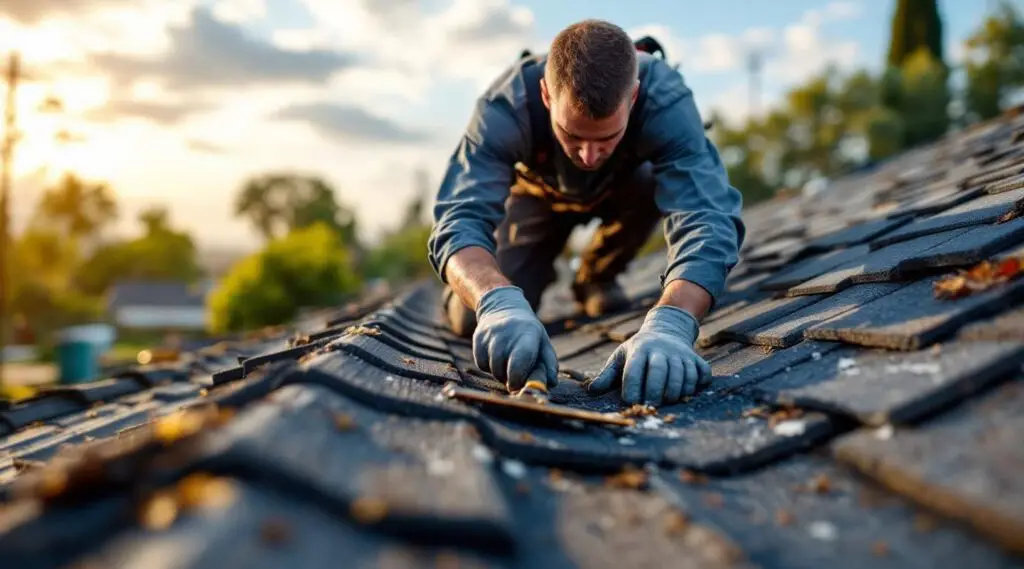 Professional roofing crew installing heavy-duty architectural asphalt shingles on a commercial building in Boston.